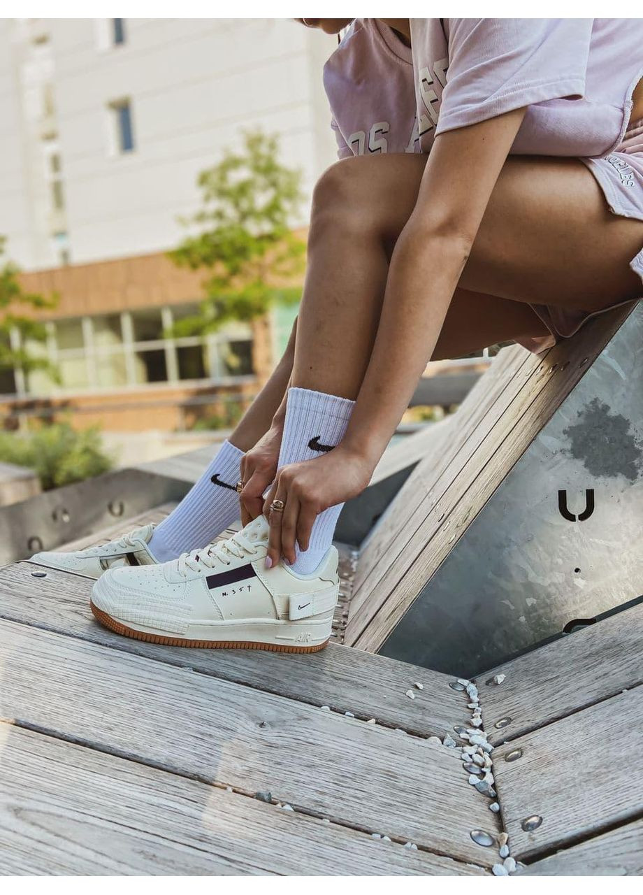 КРОСІВКИ ЖІНОЧІ NIKE AIR FORCE 1 TYPE 354 IVORY BROWN НАЙК АІР ФОРС 1 ПРЕМІУМ No Brand бежеві демісезони (367173893)