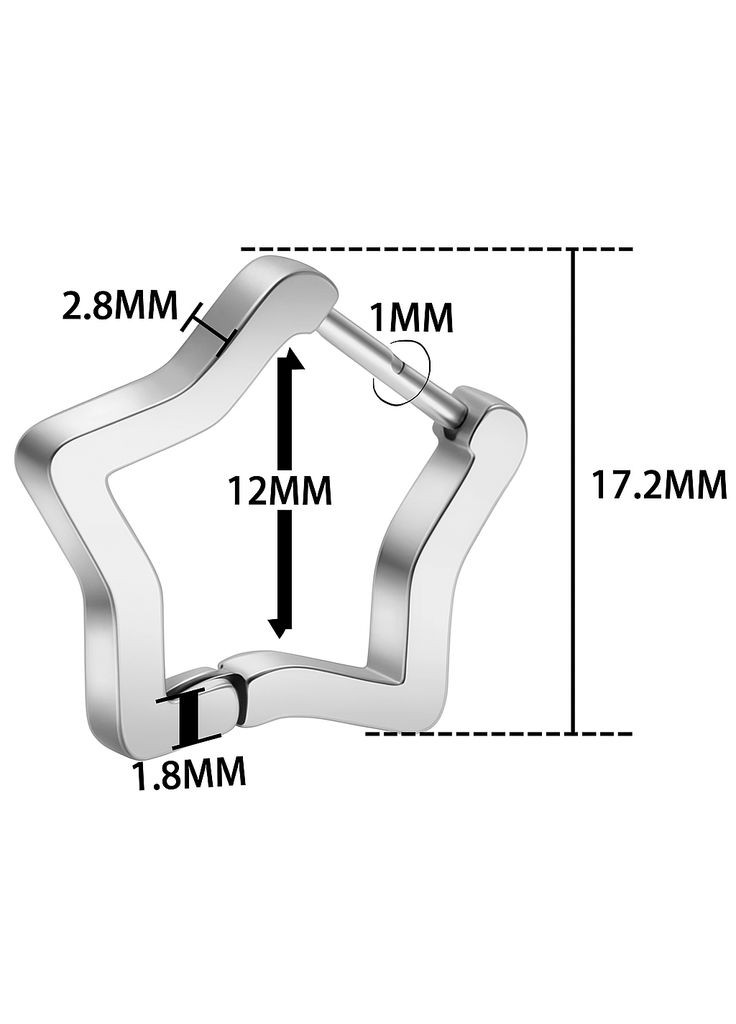 Серьги кольца (конго) SE3104S-09 из медицинской стали в виде звездочки (Диаметр: 9х12мм) Spikes (360979190)
