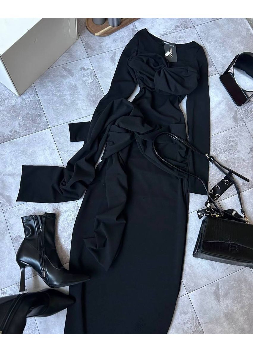 Черное праздничный, коктейльное, вечернее женское элегантное платье силуэтная Avanti однотонное