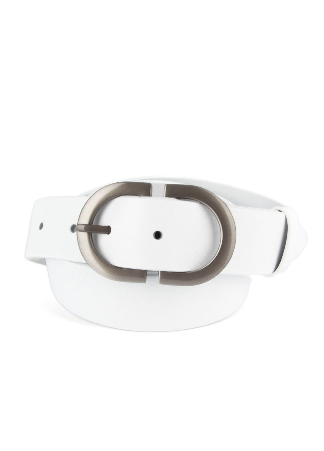 Ремінь жіночий шкіряний НС-3424 (120 см) зі сріблястою подвійною пряжкою білий HandyCover (343353128)