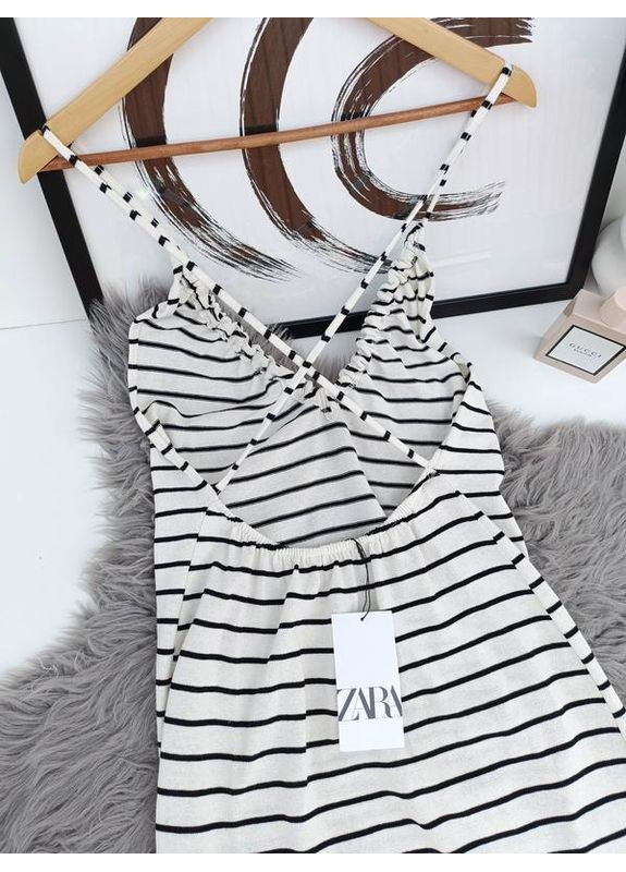 Белое полосатое платье со сборками Zara