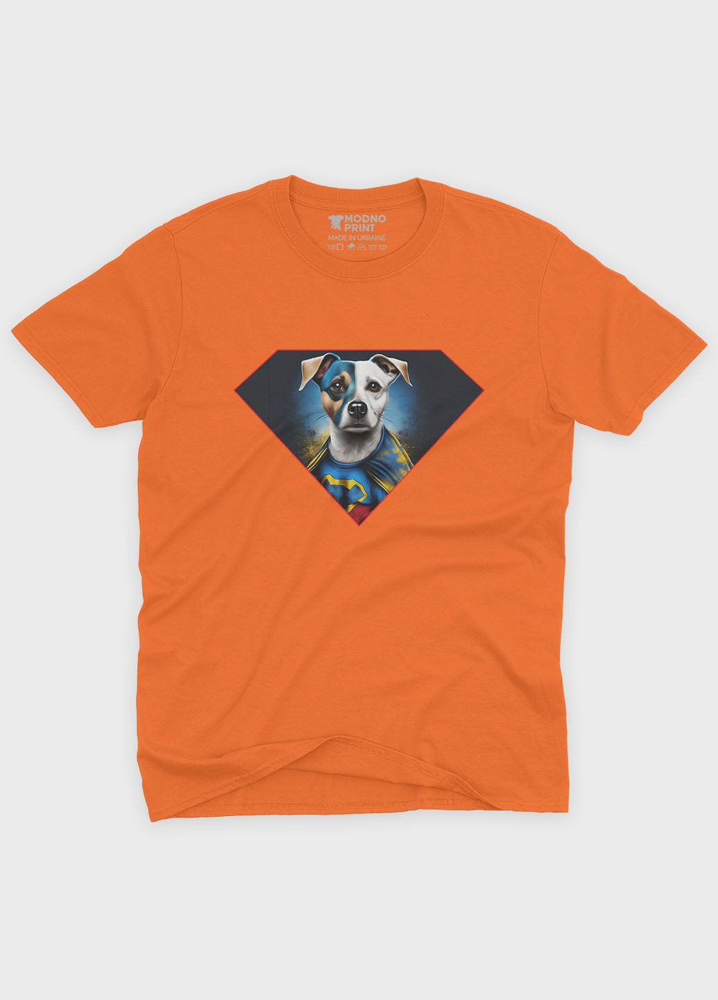 Оранжевая мужская футболка с патриотическим принтом пес патрон (ts001-5-ora-005-1-135) Modno