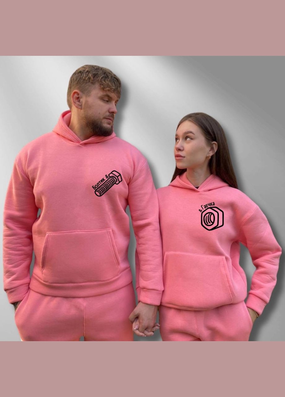 Парные худые с утепленными капюшоном, в розовом цвете, принт "Болтик & Гаечка" (911) Hand Made (358896987)