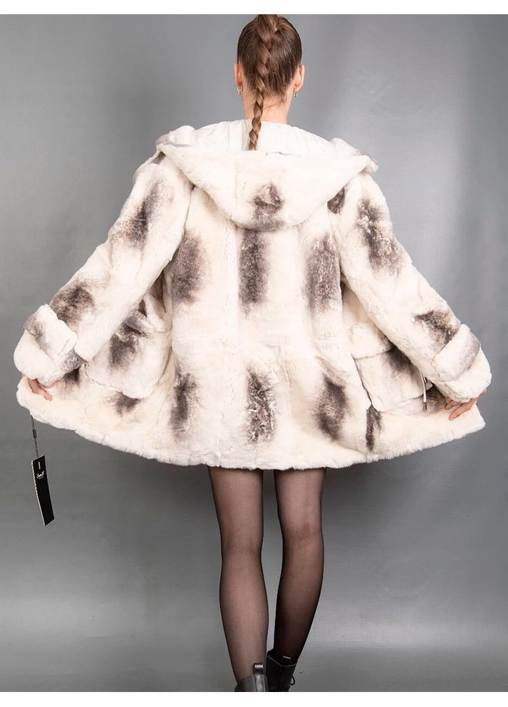 Полушубок с капюшоном из меха кролик шиншилла-рекс, натурального цвета. Размер 46-48 (М-L) арт. No Brand 290 (368706855)