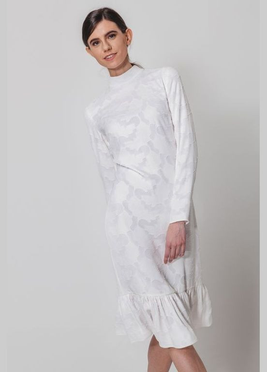 Білий святковий, коктейльна, вечірня сукня міді з шифону футляр Nai Lu-na by Anastasiia Ivanova з абстрактним візерунком