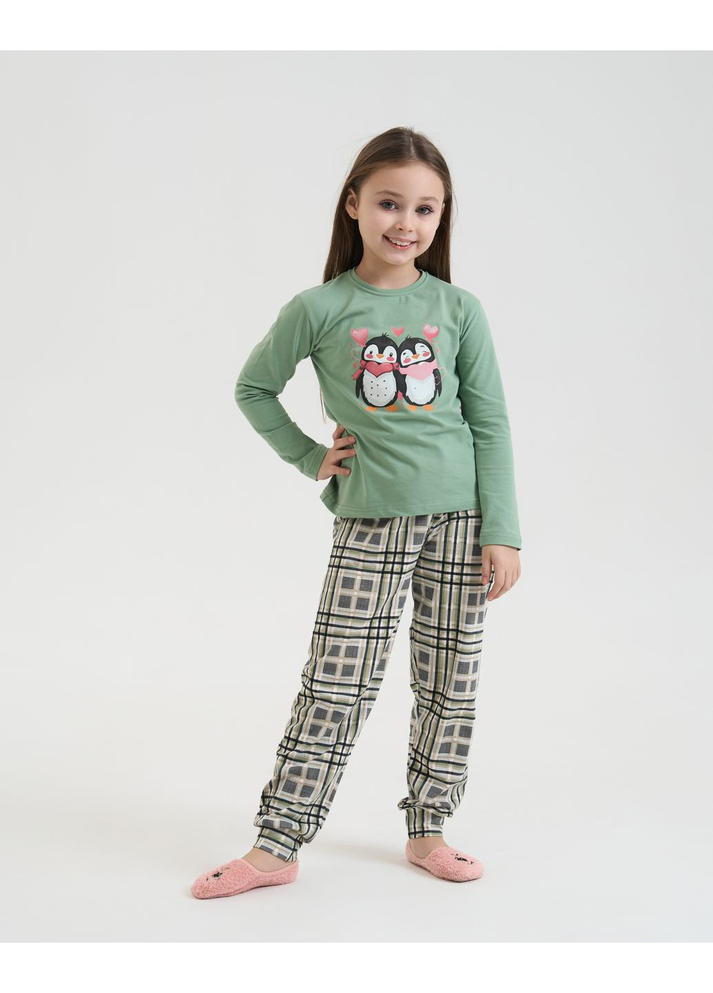 Зеленая пижама на девочку-подростка пингвины Nicoletta