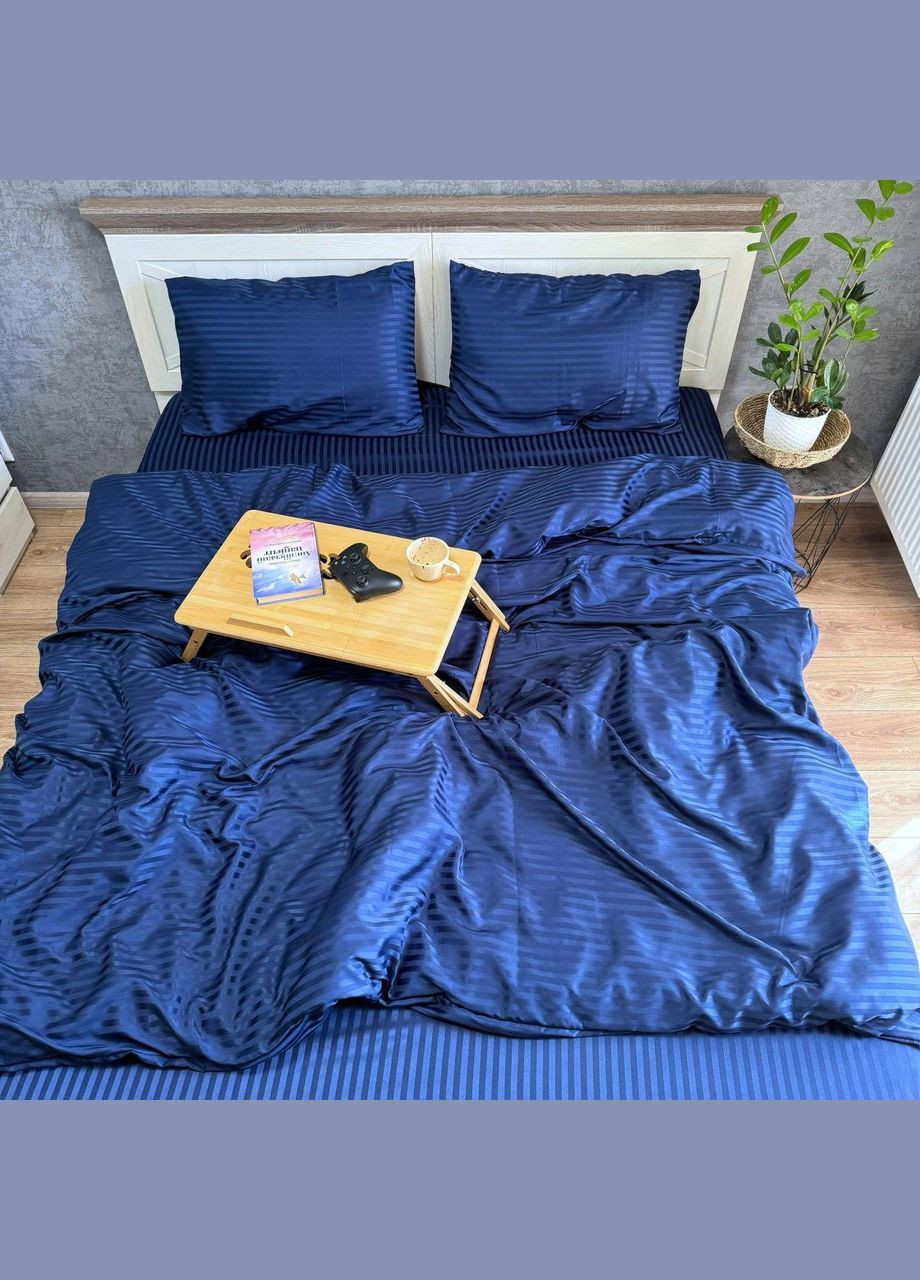 Постільна білизна бавовняна Шоколадний в смужку Євро 200 x 220 Страйп сатин полісатин 70 x 70 Синій No Brand (292755413)