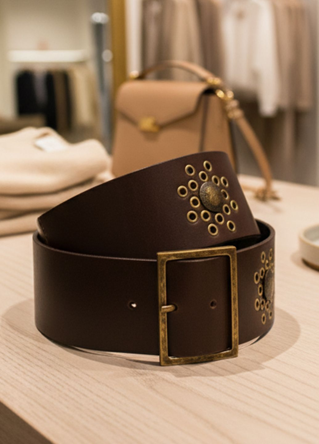 Женский кожаный широкий пояс в орнамент S-36-1 Коричневый Manufac (363261809)