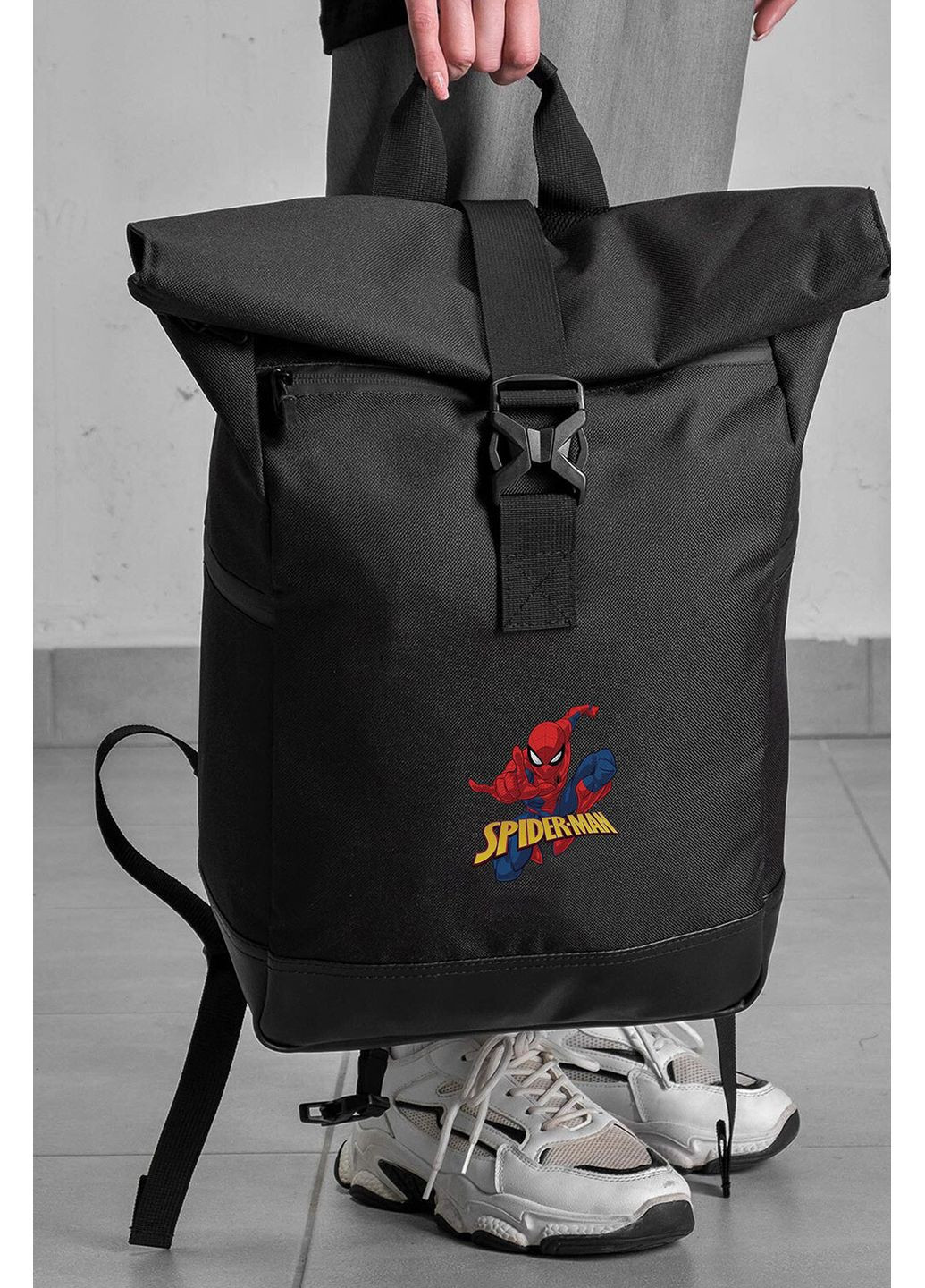 Повседневный Рюкзак Роллтоп Школьный Для Девочки С Принтом Spider-Man Black Without (360641804)