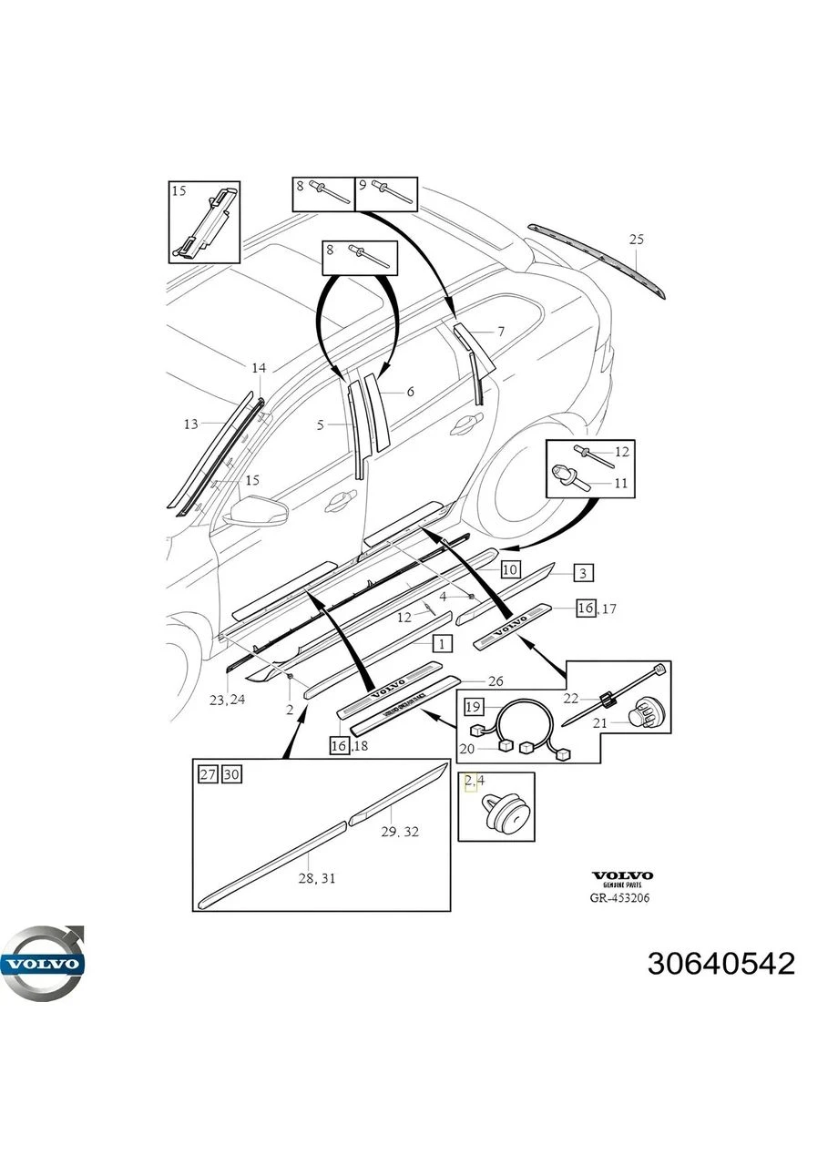 Клипса крепления нижнего молдинга двери Volvo XC60 China (401471249)