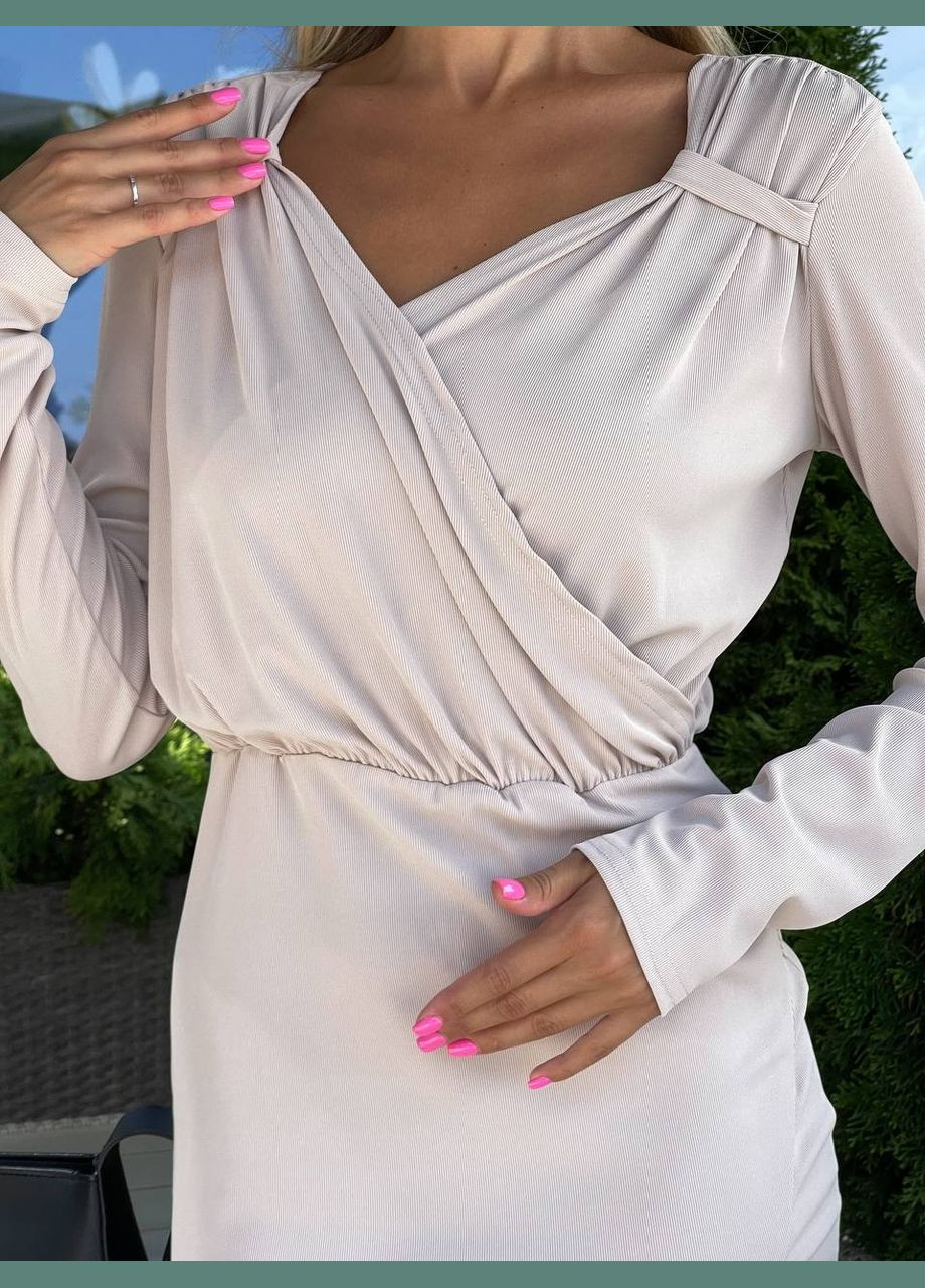 Бежева повсякденний, святковий жіноча сукня міні з розрізом футляр Україна однотонна