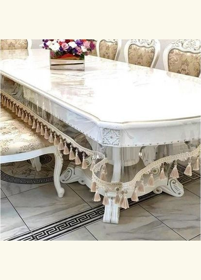 Силіконова скатертина СALIPSO з Бежевою Бахромою 160x120см Calipso (313288337)