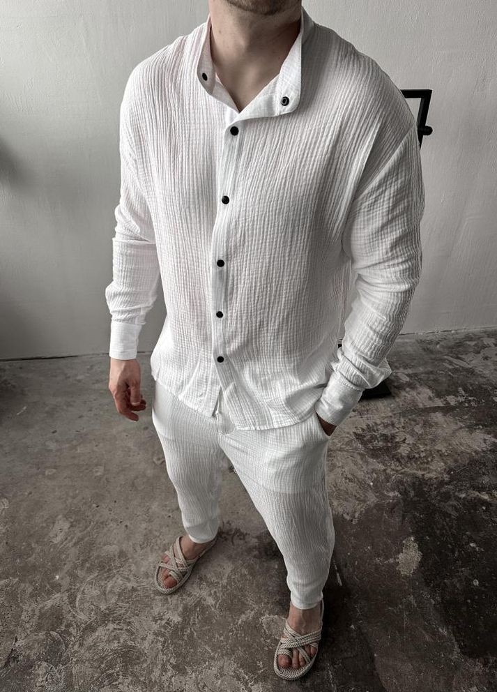 Білий демісезонний костюм літо матеріал муслін сорочка штани No Brand