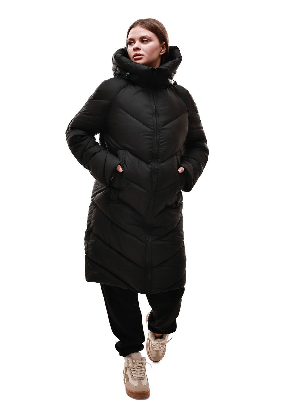 Черная зимняя куртка зимняя женская No Brand