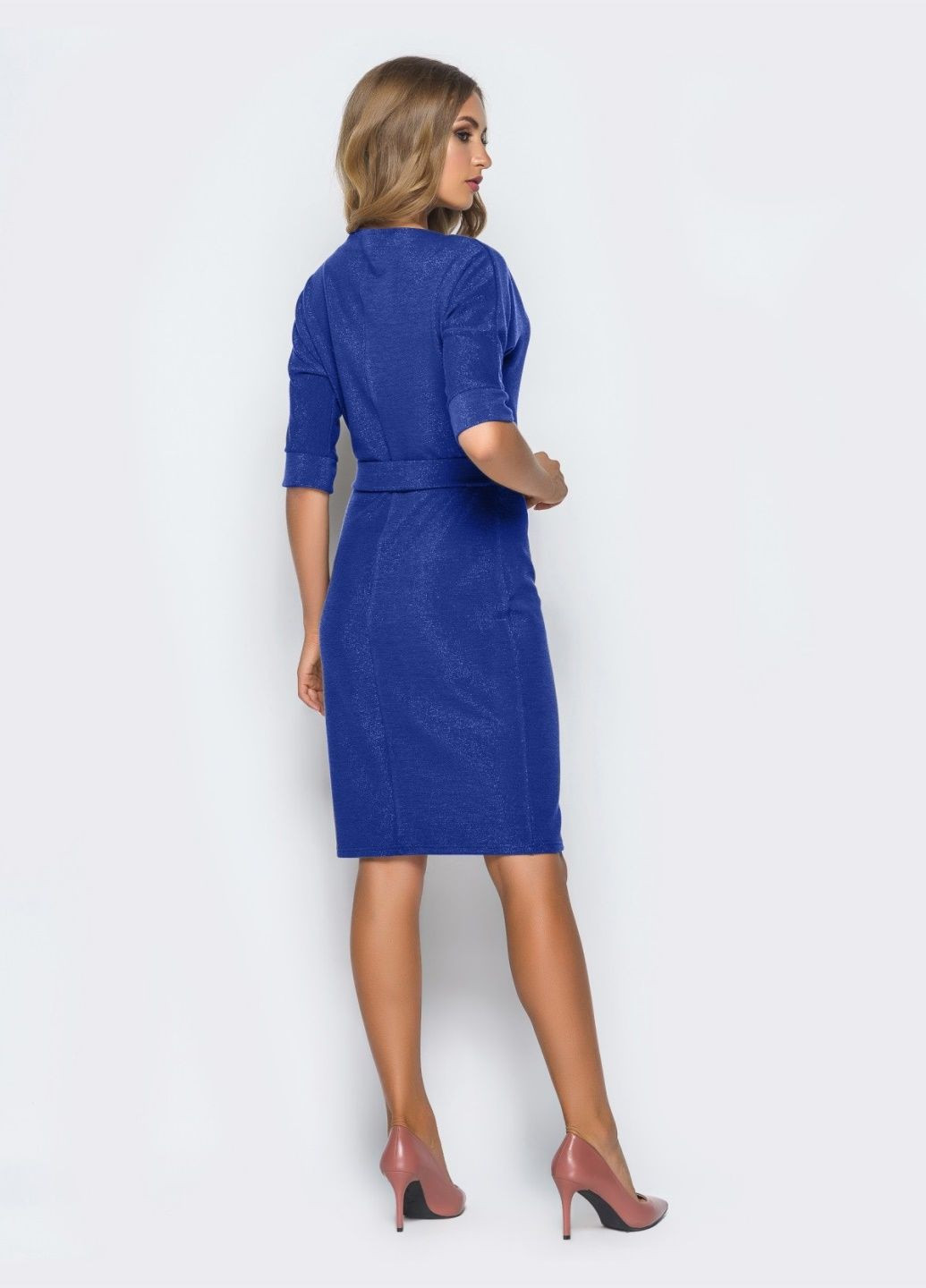 Синее синее платье с нитью люрекс и цельнокроеным рукавом Dressa