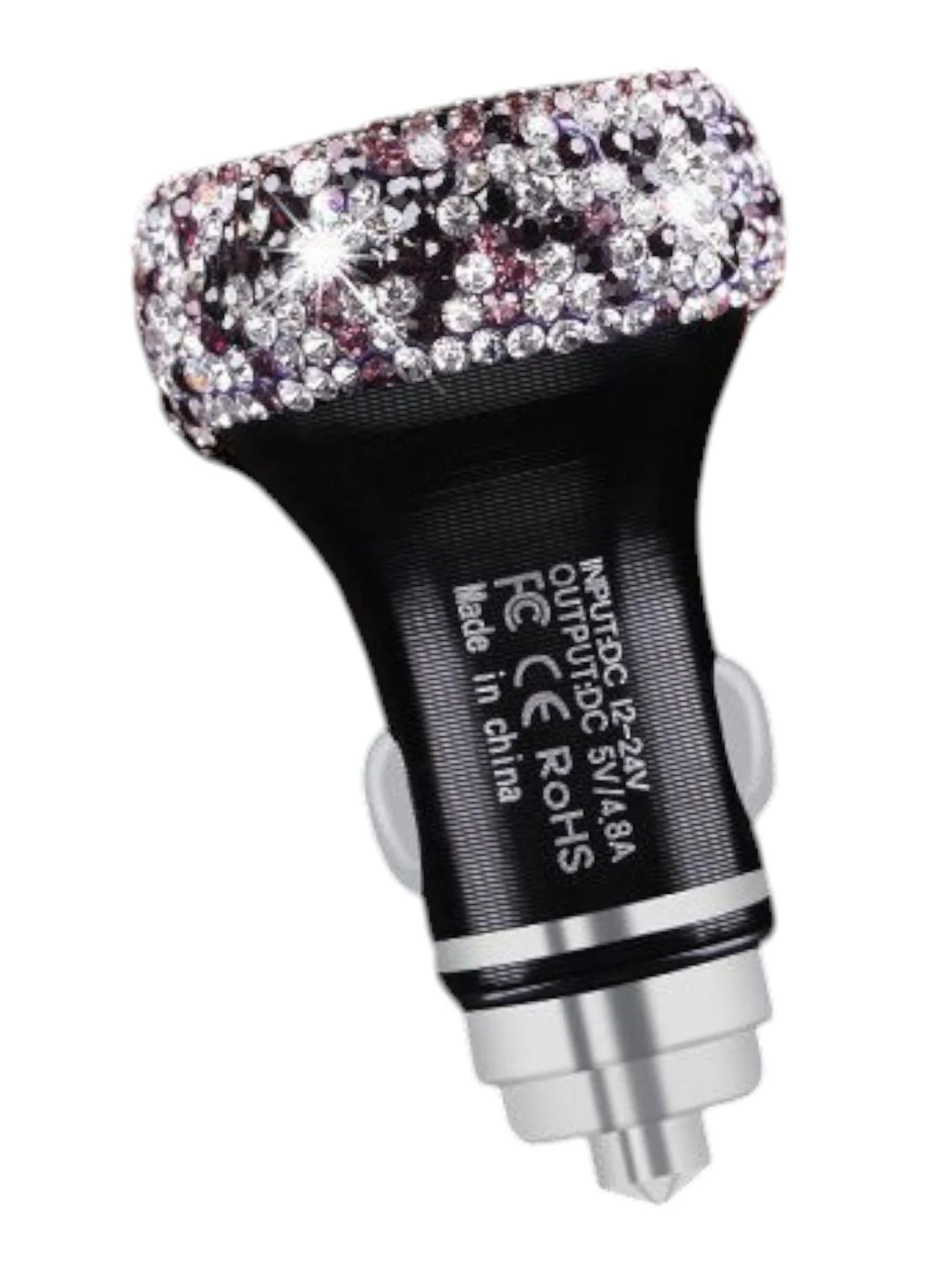 Автомобильное зарядное устройство 2 USB с фиолетовыми стразами 5V/4.8A No Brand 2122 (316257970)