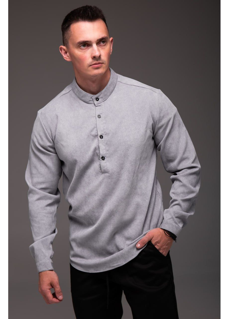 Чоловіча світло-сіра сорочка вельвет Stylish Touch (355429185)