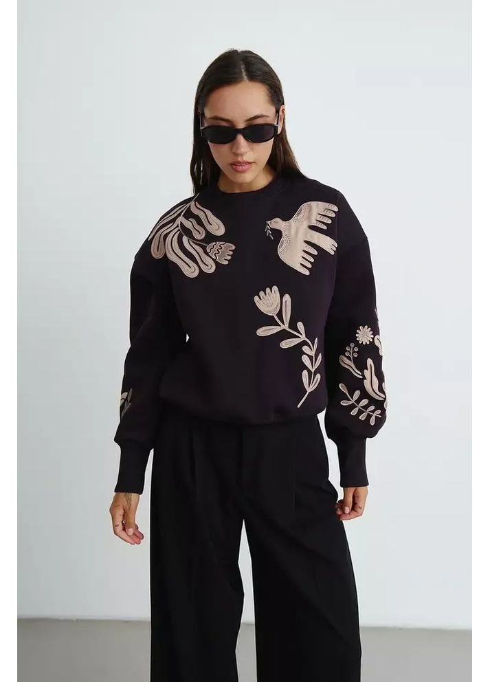 Фиолетовый женский утеплённый свитшот с вышивкой mkrm4305 Rica Mare (362575385)