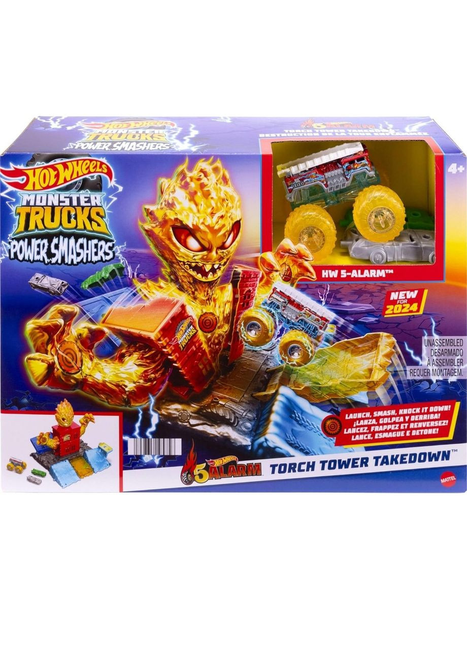 Игровой набор Monster Trucks Power Smashers – машинка 5 Alarm и огненная башня, испытания, Mattel Hot Wheels (330829117)