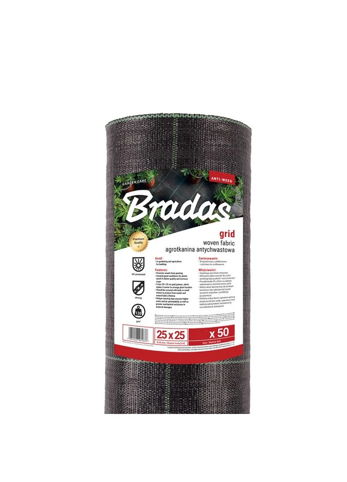 Агроткань от сорняков, GRID 25, BLACK, 130 гр/м², 2,1 x 50м, ATGDBK13021050 Bradas (386995697)
