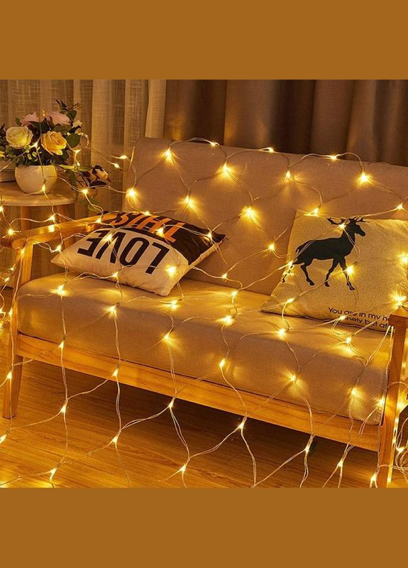 Гирлянда светодиодная, штора, сетка, 3х2 м, 192 LED, IP44, 8 режимов, прозрачный провод, желтый свет, 4009067 Lem Berger (315719717)