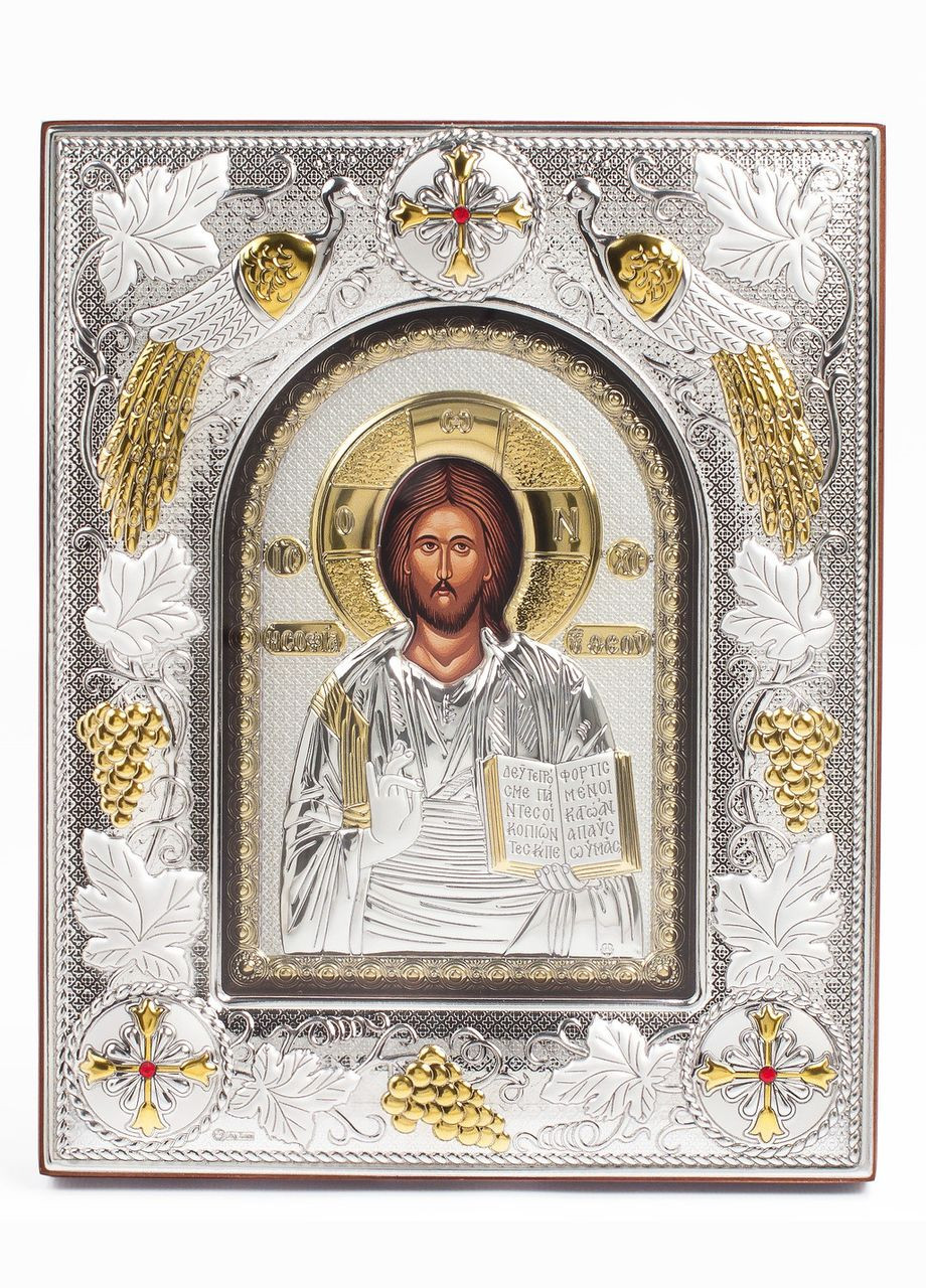 Ікона Ісуса Христа 14x18x3см в срібній прямокутній рамці з позолотою під склом Prince Silvero (265215580)