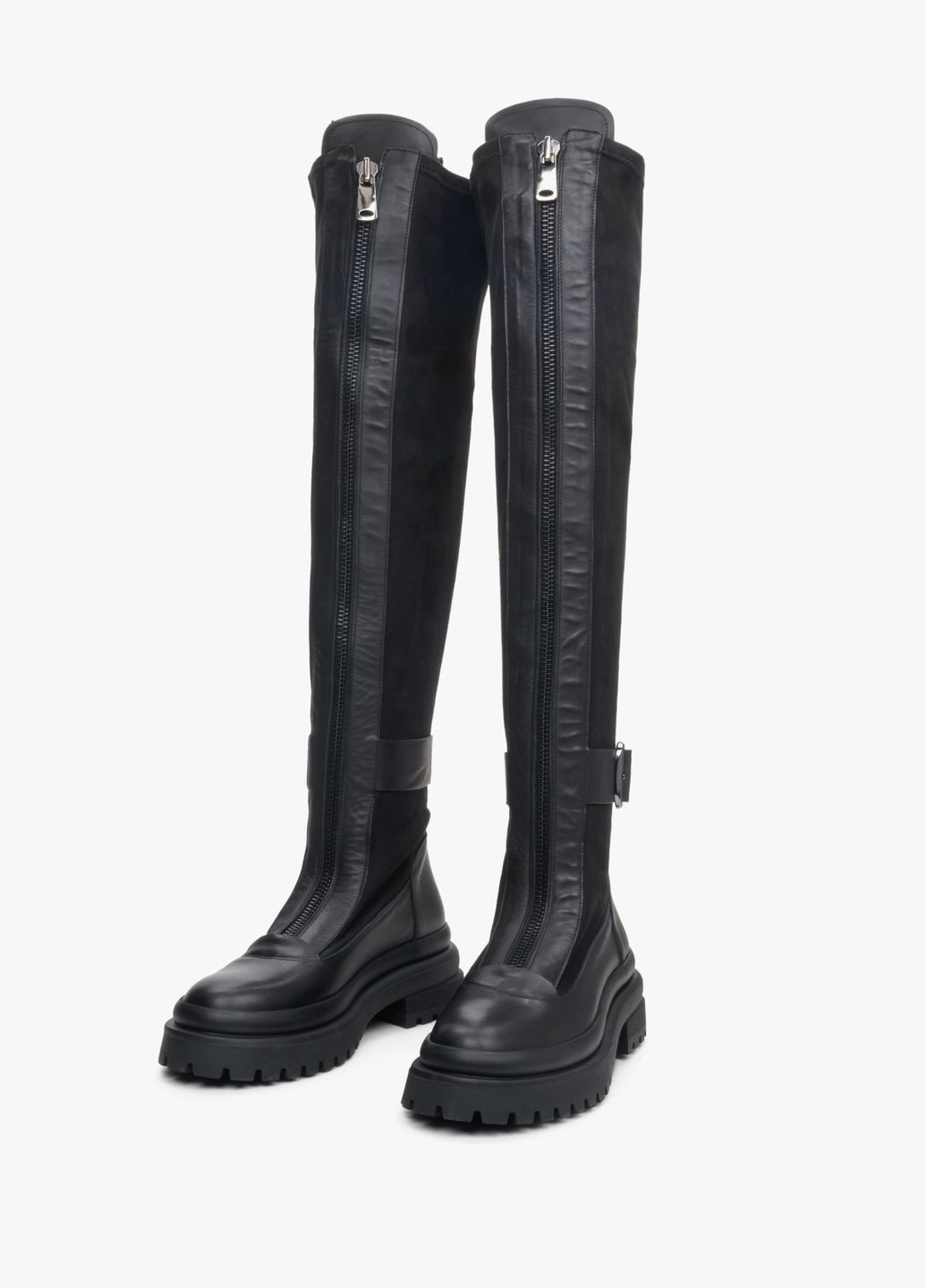 Черные осенние ботфорты, цвет черный Estro
