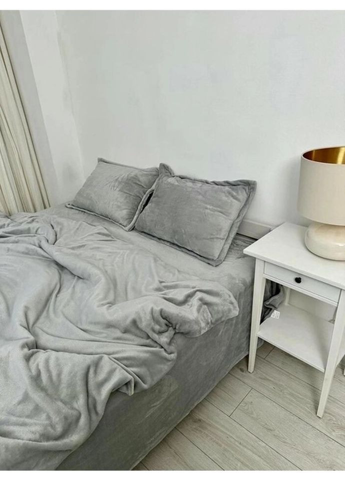 Постільна білизна плюшева сімейна Home 20758 160х215х2 см сіра DUSHKA (336327690)