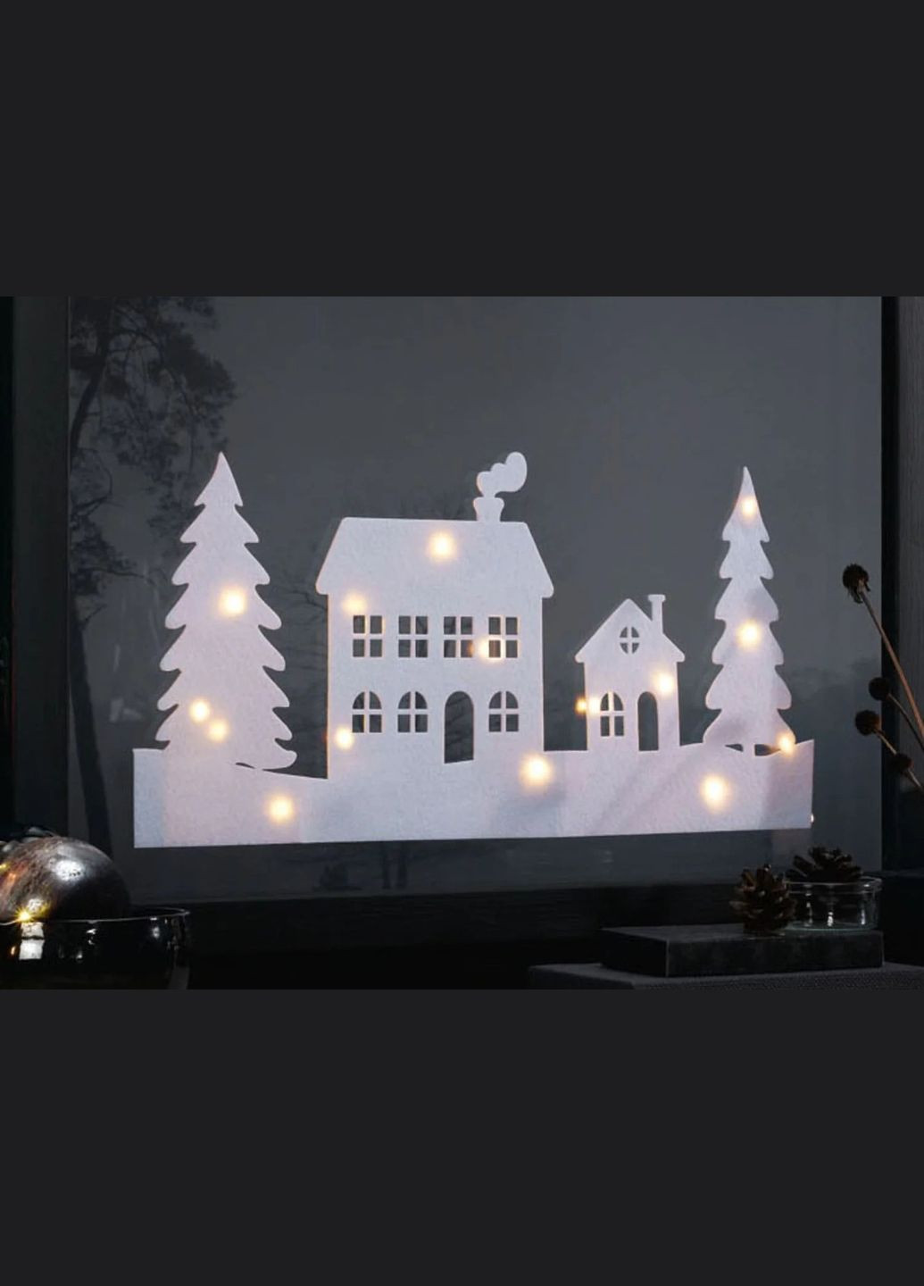 Новогодний декор окна с гирляндой Домики 60 х 30 см, Led Livarno home (302449683)