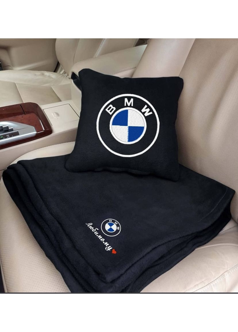 Автомобильная подушка и плед с вышивкой логотипа "BMW" любимому No Brand (369717414)