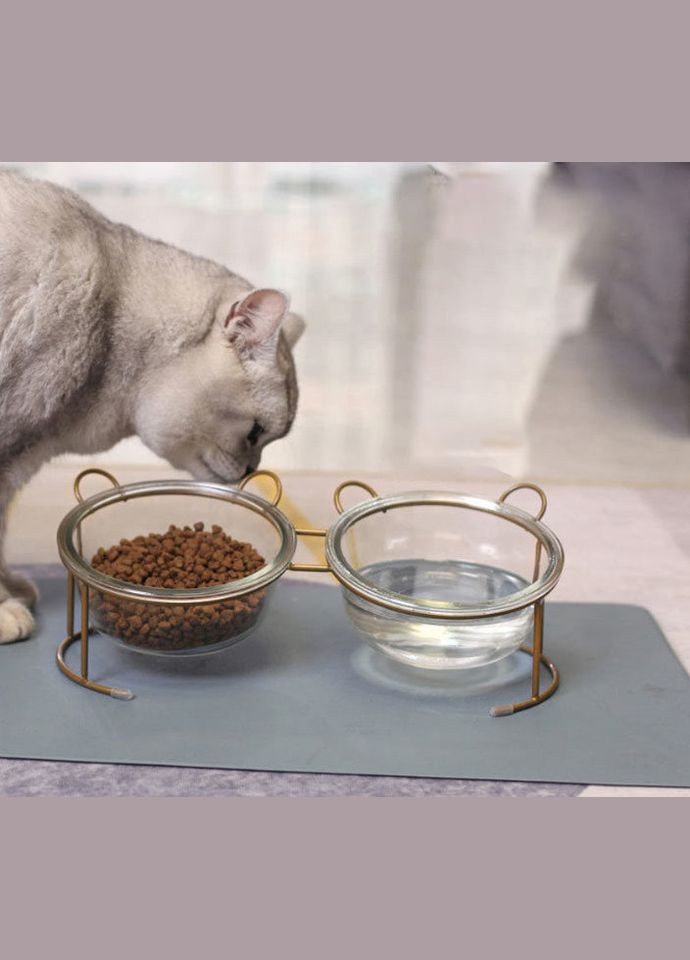 Подвійна миска для котів та собак на підставці, 2 х 500мл Gold (299915533)