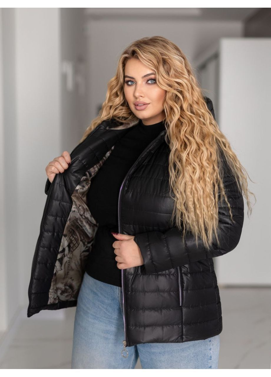 Черная демисезонная куртка женская демисезонная с капюшоном No Brand