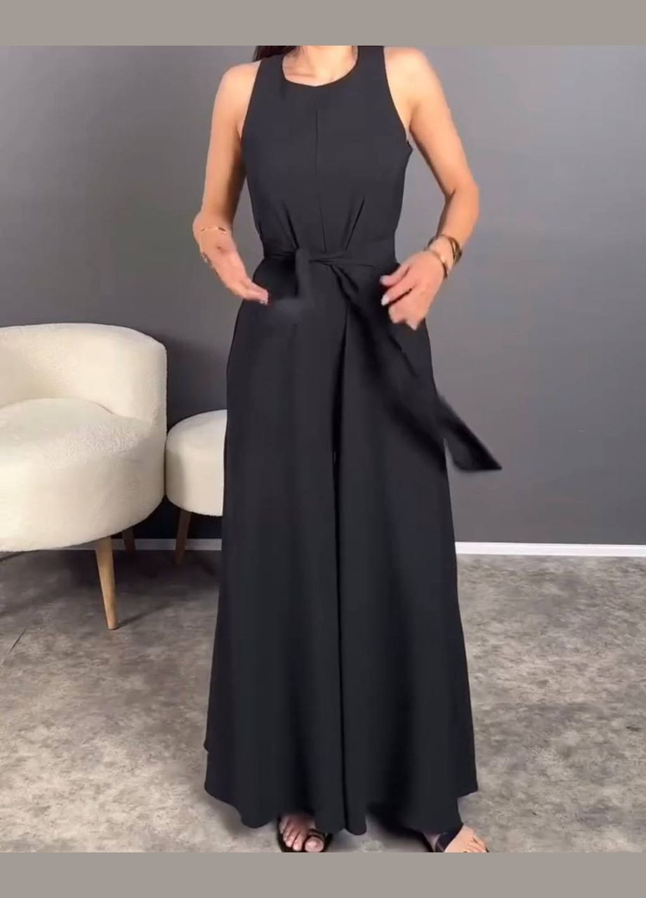 Жіночий комбінезон No Brand комбінезон-брюки чорний діловий, повсякденний, кежуал, вечірній софт