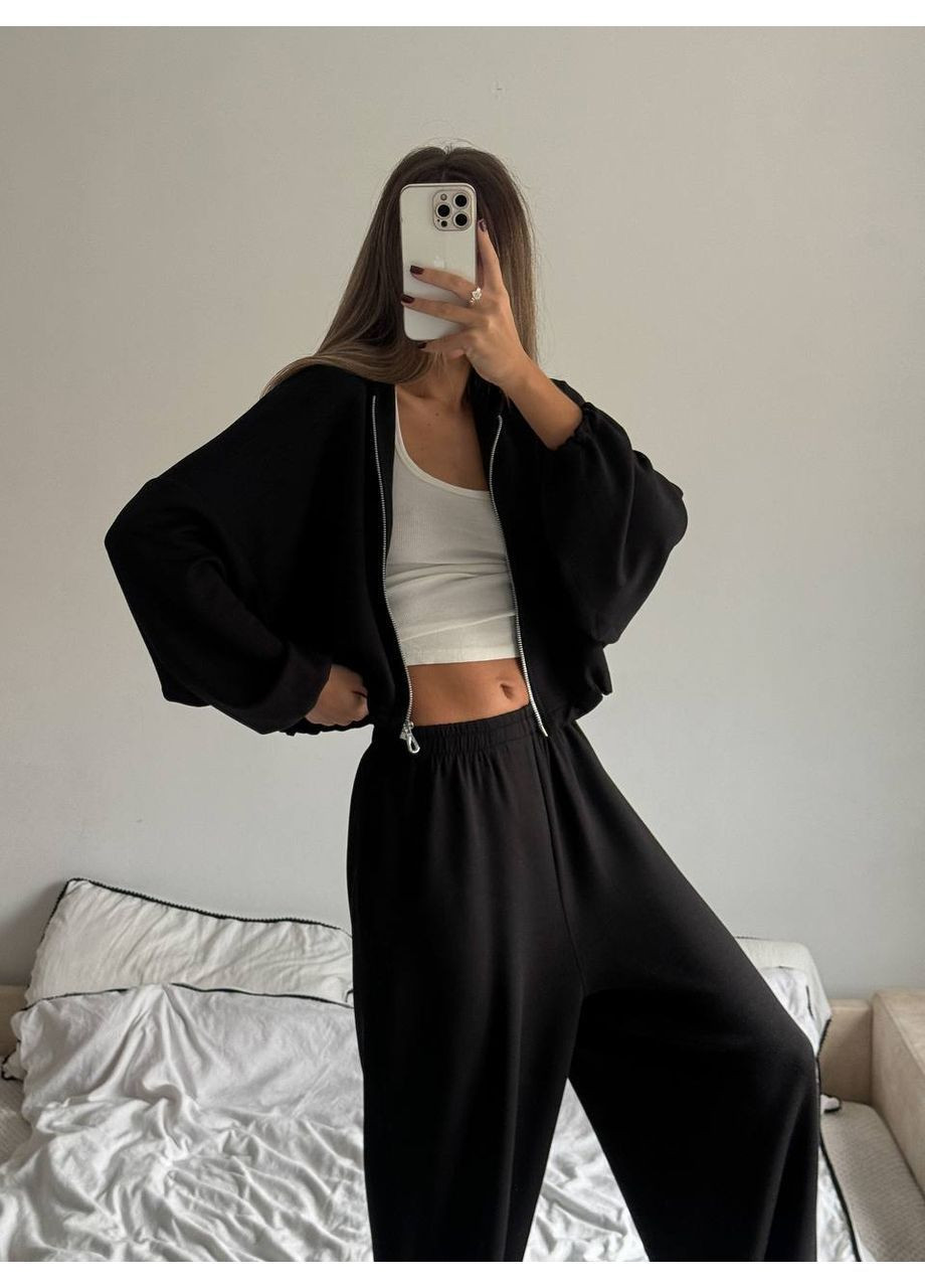 Женский спортивный костюм оверсайз: Укороченная кофта на молнии + Широкие брюки MonCher (366341372)