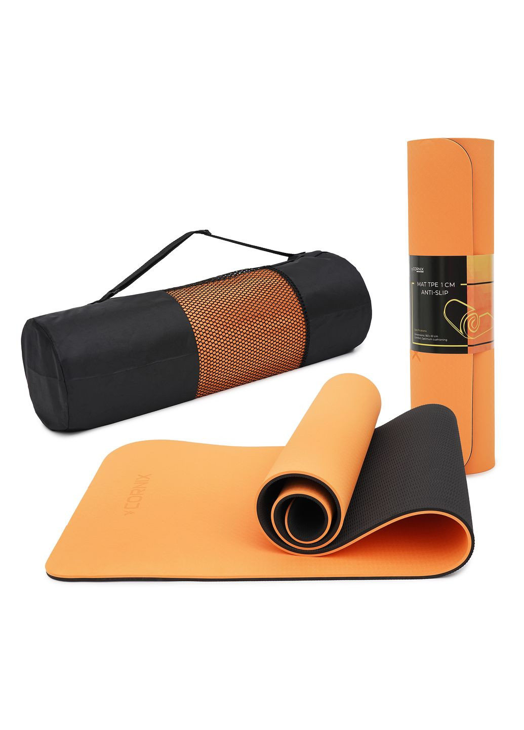 Коврик спортивный TPE 183 x 61 x 1 cм для йоги и фитнеса XR0091 Orange/Black Cornix xr-0091 (275654232)
