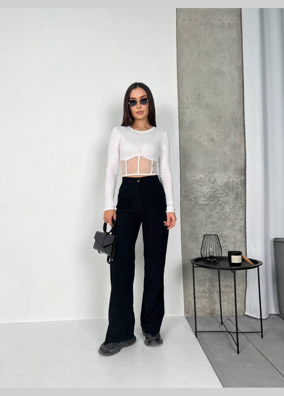 Лонгслів жіночій - кофточка у рубчик з імітацією корсета із сітки JUGO (301580419)