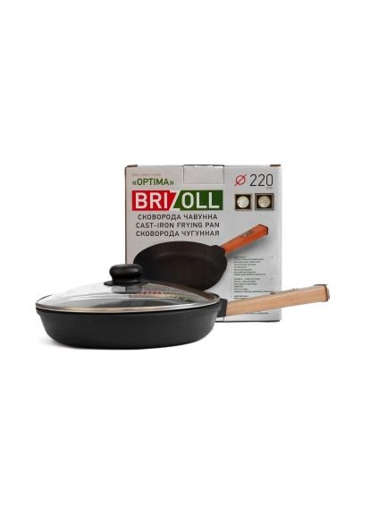 Сковорода мм (O2240-P-C) Brizoll Optima чавунна з ручкою та скляною кришкою 220х40 (370019074)
