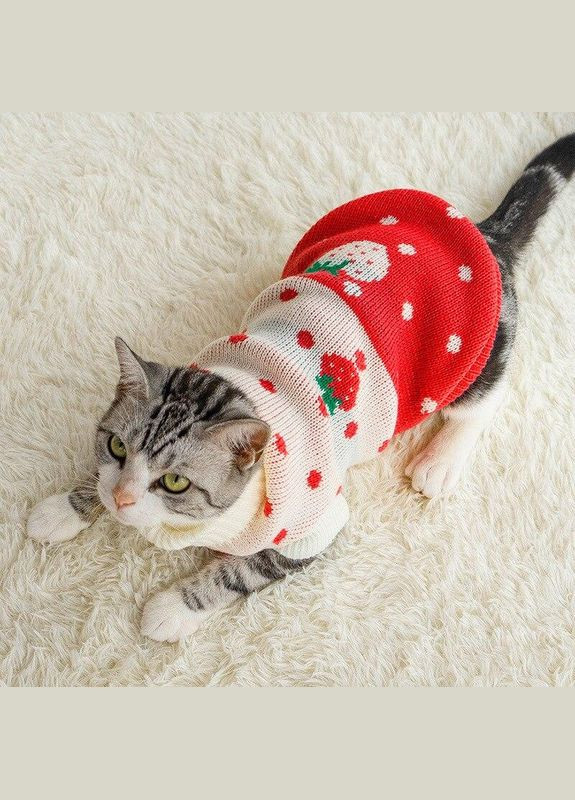 В'язаний акриловий светр для котів Pet Style "Червона полуниця" M No Brand - (323231751)