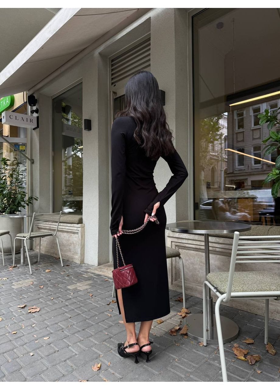 Чорна жіноча сукня з розрізом віскоза No Brand