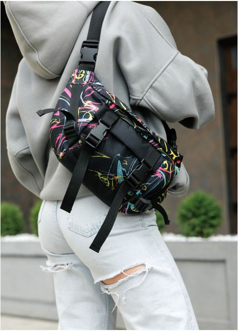 Рюкзак жіночий рол із текстилю з відділенням для ноутбука RollTop принт ABSTRACT Чорний Sambag (301871929)