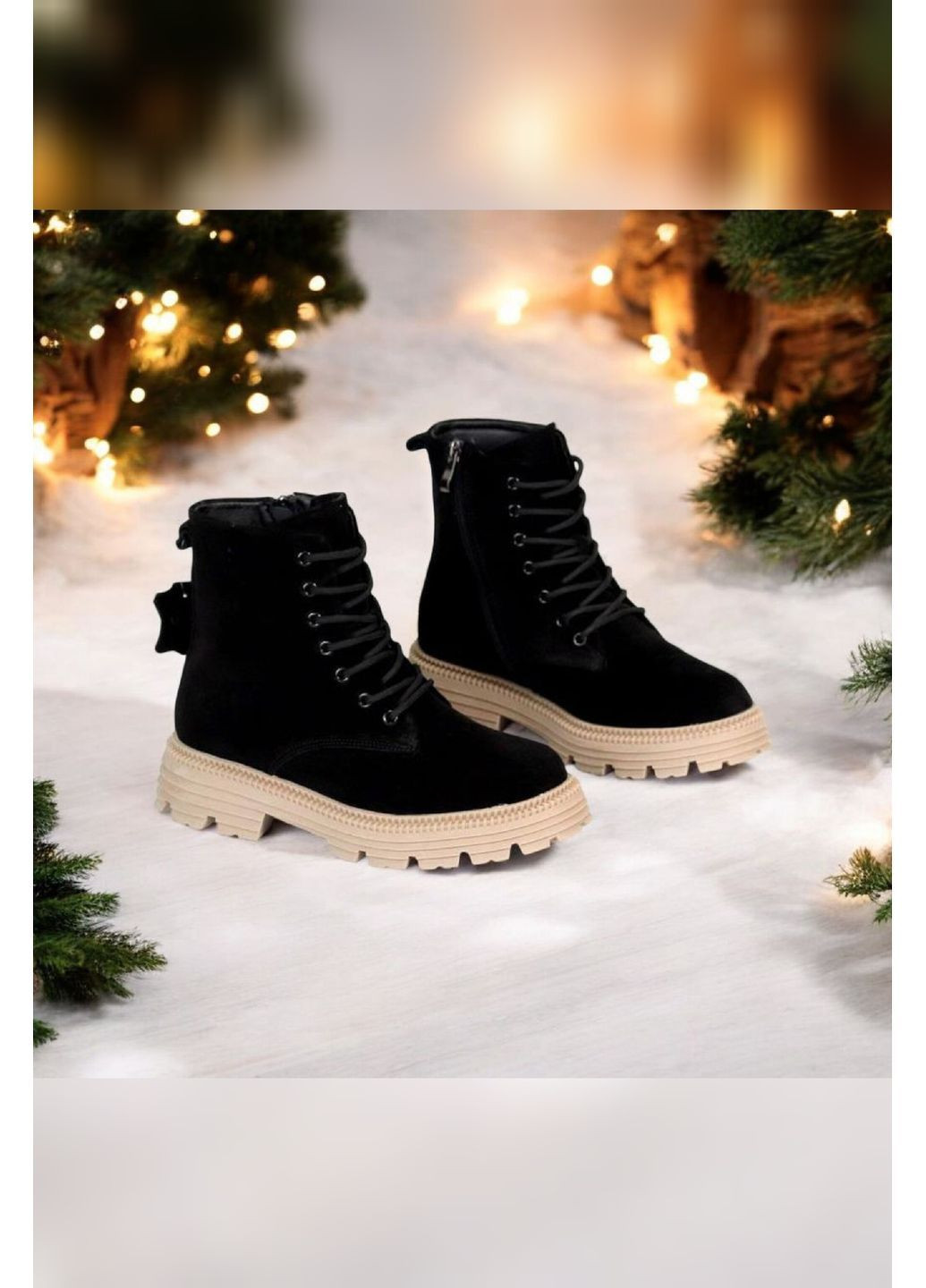Жіночі зимові чорні замшеві черевики на хутрі із шнурівкою та блискавкою на бежевій підошві Jiulai-Kadisalun Черевики (368770275)