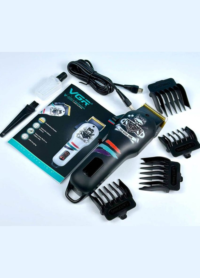 Акумуляторна машинка для стрижки волосся V-971триммер 5Вт 3 насадки чорний (2390000046) VGR V-971 (345562828)