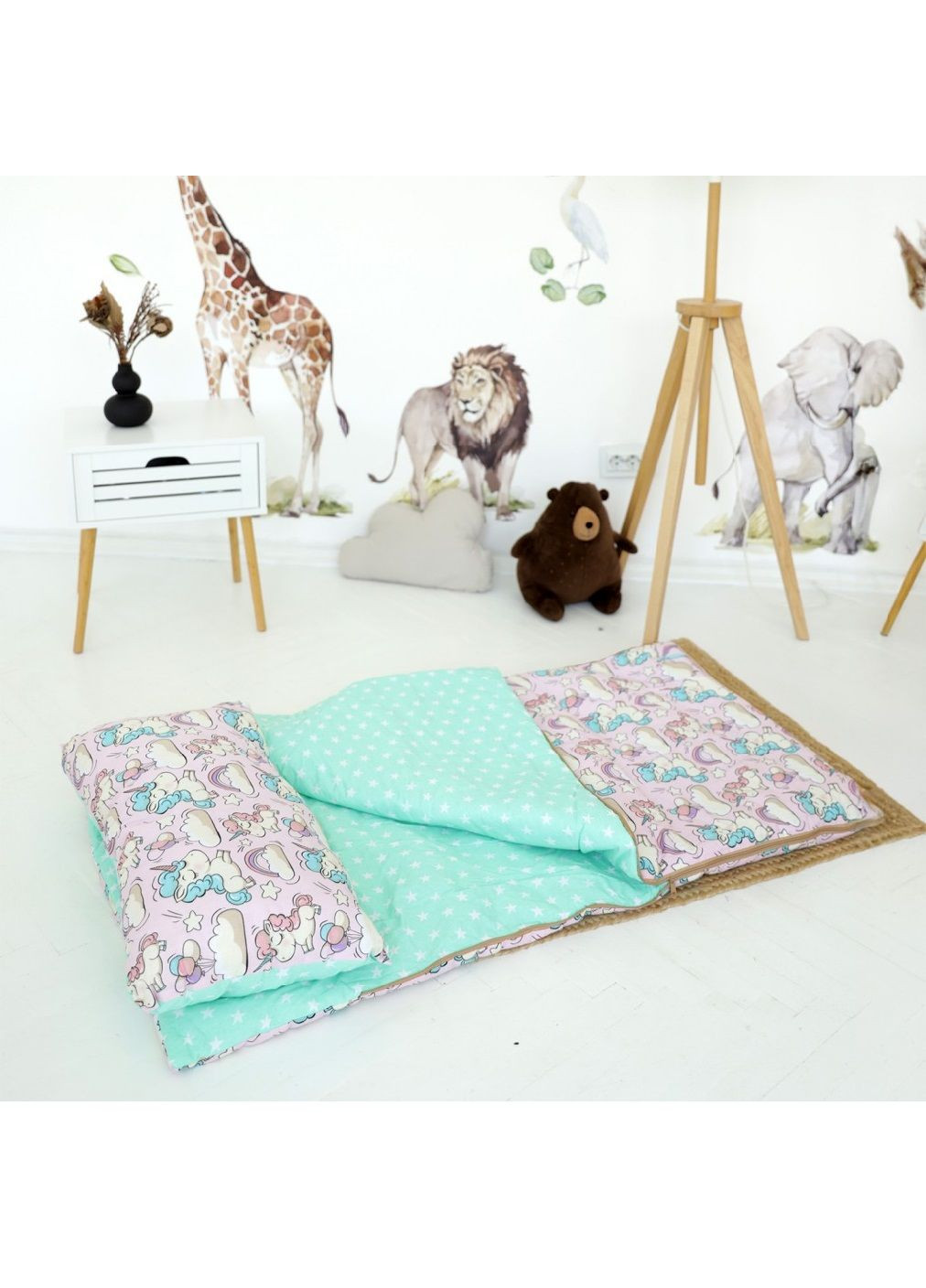 Детский спальный мешок постель для детей малышей хлопок с подушкой чехлом на молнии (479334-Prob) Единороги размер S Unbranded (317216624)