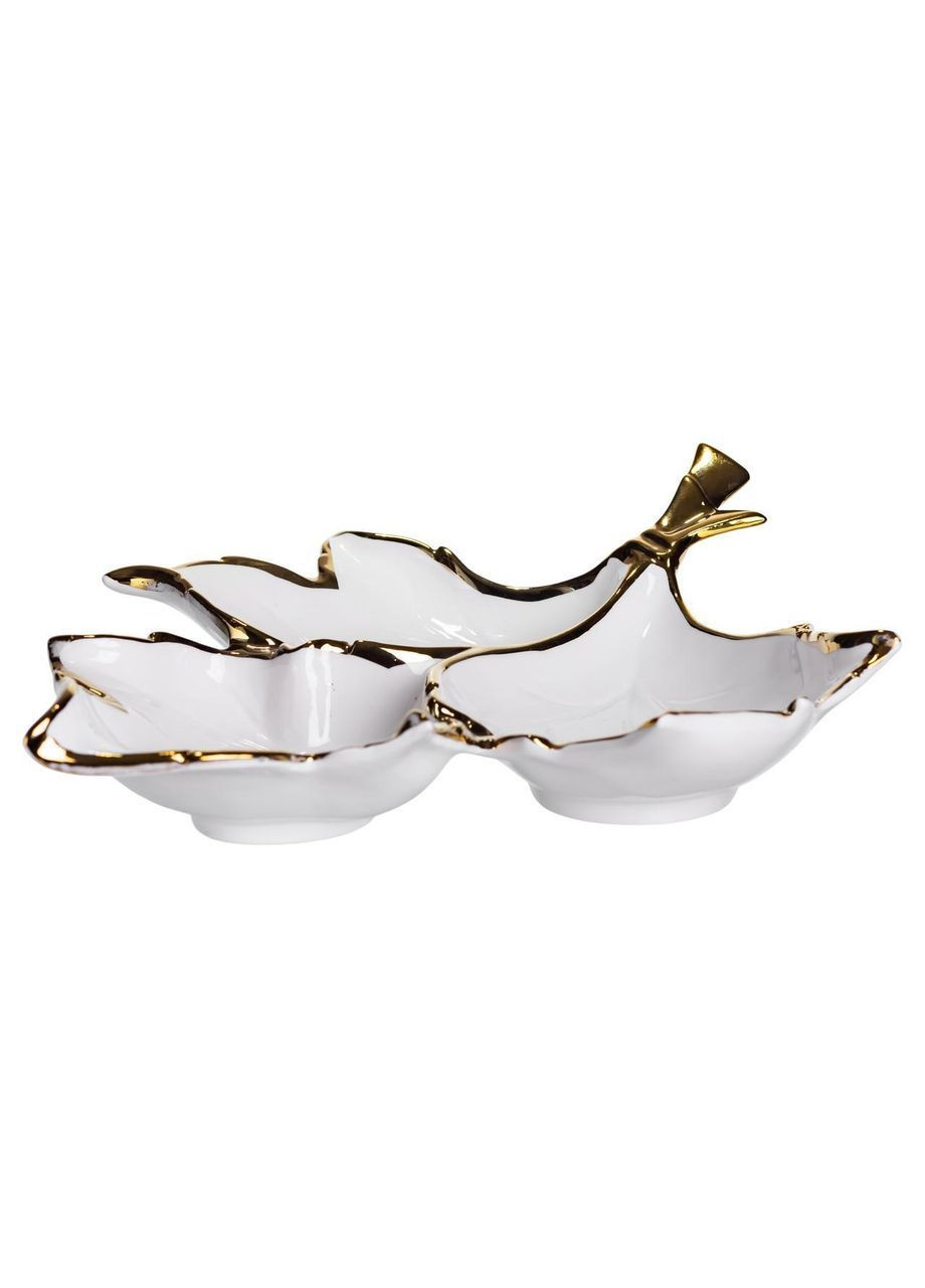 Менажниця порцелянова на 3 секції для закусок 37×28×7.5 (см) тарілка менажниця Білий із золотом ZBSY-14 No Brand (369478042)