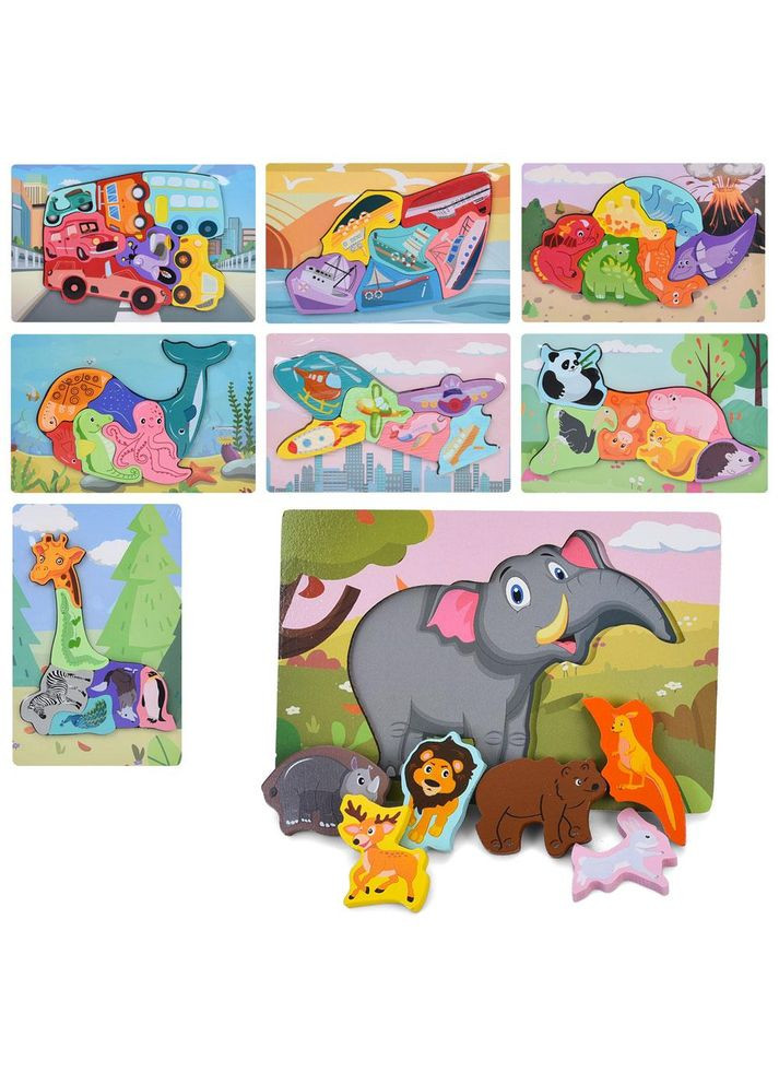 Дерев’яні пазли 6 деталей 6в1 яскраві розвивальні картинки для малюків (MD 0744) No Brand (371346866)