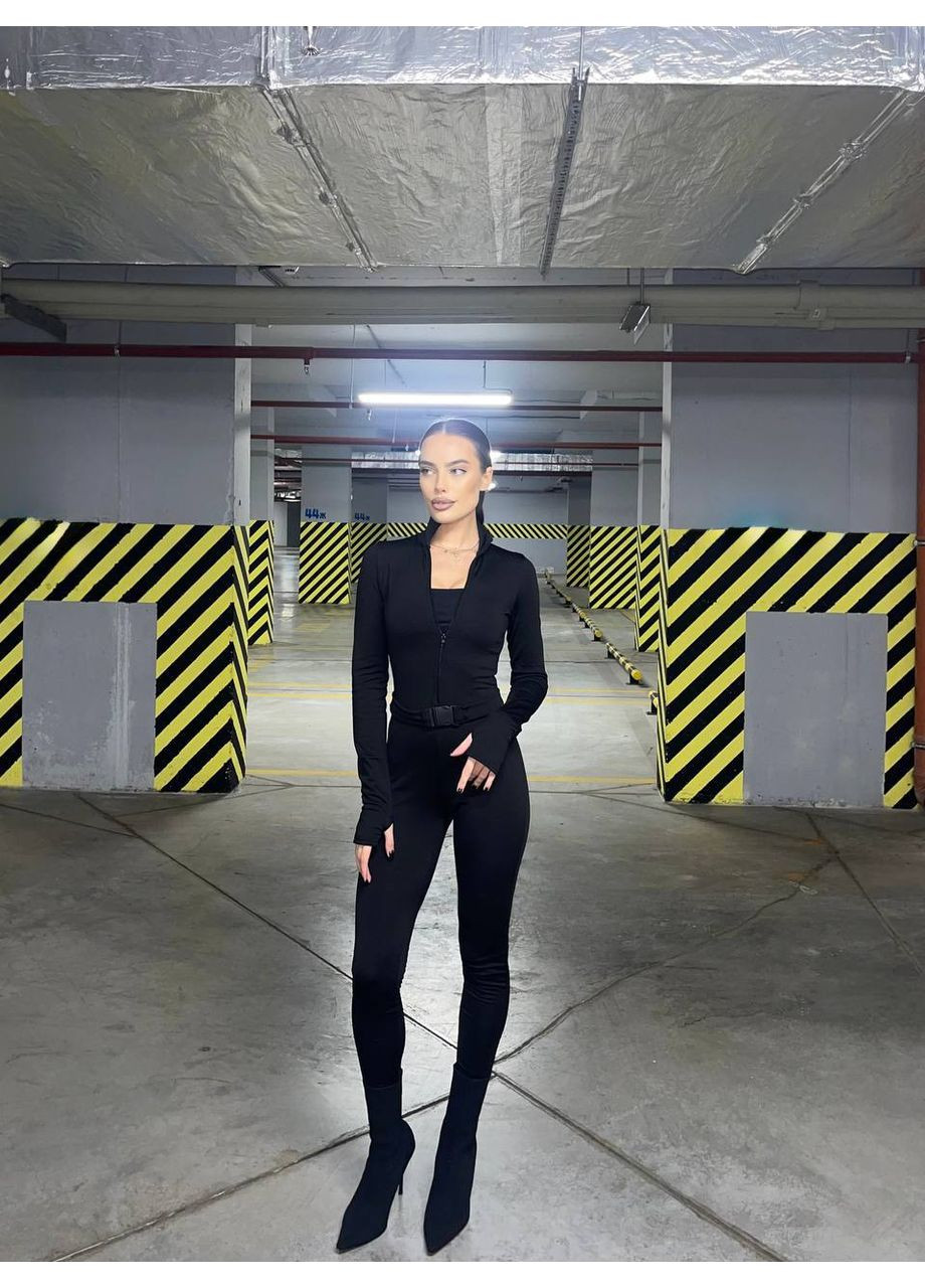 Термо комбез з поясом — ЗАМІРИ В ОПИСІ GD/GL Модний простір комбінезон-брюки однотонний чорний повсякденний