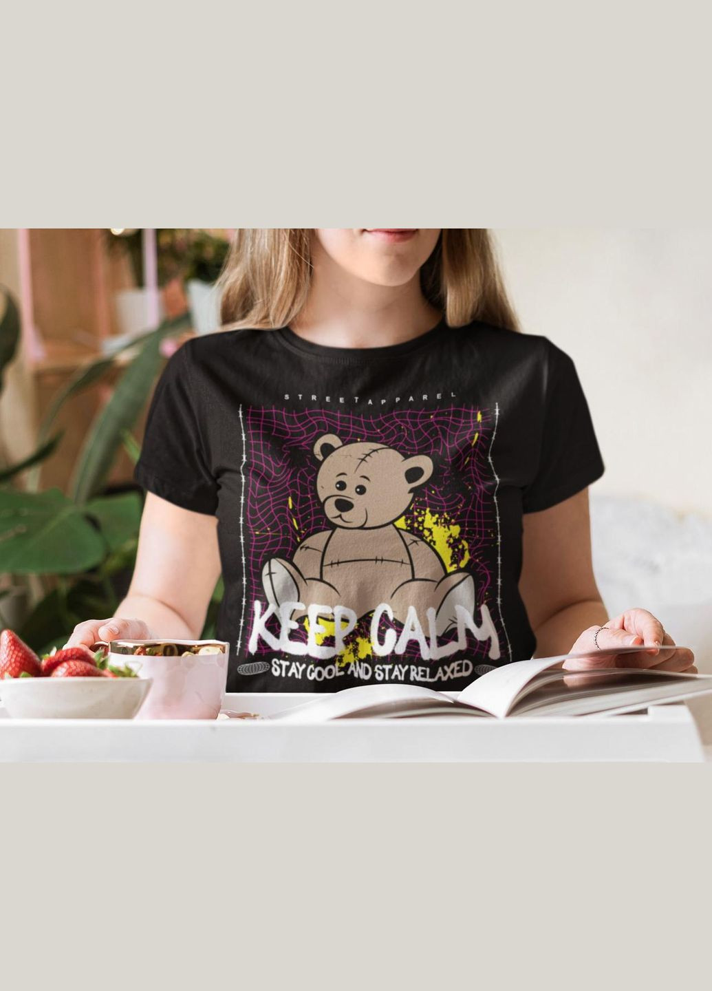 Чорна літня жіноча футболка з бавовни teddy bear 20000003267 з коротким рукавом Mishe