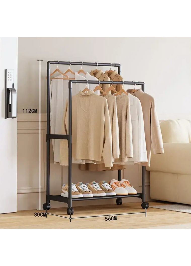 Вішалка для одягу подвійна на колесах No Brand (362046639)