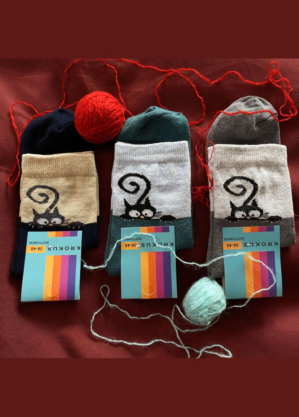 Комбинированные носки женские, высокие. котик хвостатый. комплект из 3х пар. цвет: цветной микс. Крокус анималистичные (336948572)