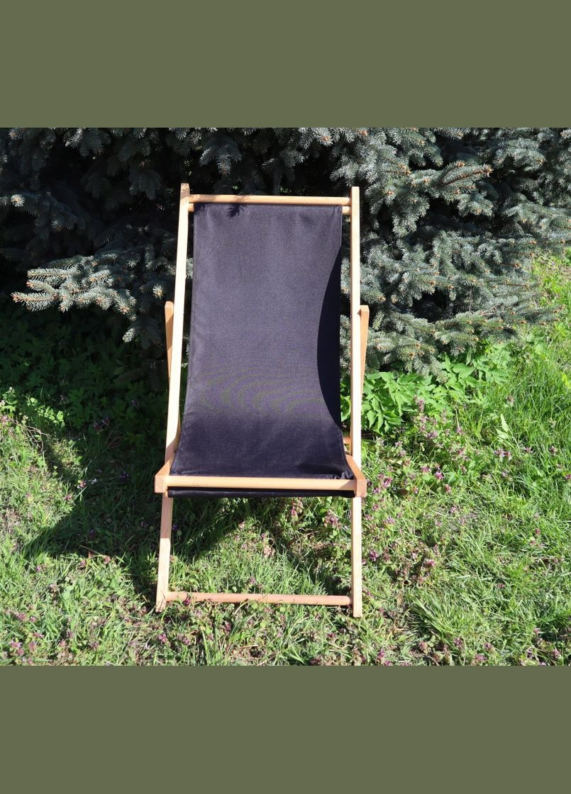 Раскладное деревянное кресло шезлонг с тканью, для дачи, пляжа. Кресла садовые террасные деревянные. Черный No Brand (316257255)